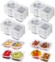 20 Sets Snack Condiment Containers with Lid, Disposable Double 2 compartments Dipping Container Refrige, Reusable Takeaway Sauce Dip Case Storage for Outdoor Sampling Travel Picnic Take-out (20)