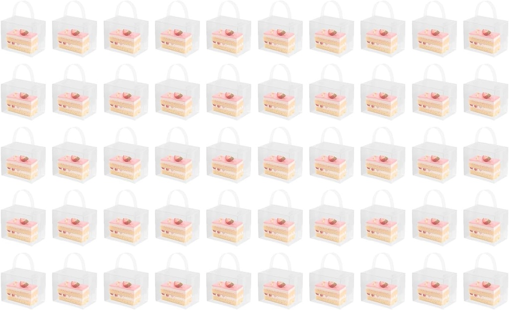 50Pcs Clear Cake Carrier Boxes, Square Dessert Boxes with Lid and Handle 50 Sets Mini Cupcake Boxes Plastic Cake Box Square Clear Cake Boxes for Birthday Home Party Wedding Banquet (4.72*3.94*3.15in)