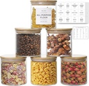 20 OZ Glass Food Storage Jars with 132 Pantry Labels Preprinted - 6 Pcs Thicken Glass Storage Containers with Airtight Bamboo Lid - Clear Kitchen Canister for Spice, Tea, Coffee, Sugar, Cookie, Candy