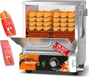 WantJoin Hot Dog Steamer Machine - 28.8QT Electric Commercial Hotdog Machine with Bun Warmer, Stainless Steel Tempered Glass Steaming Machine