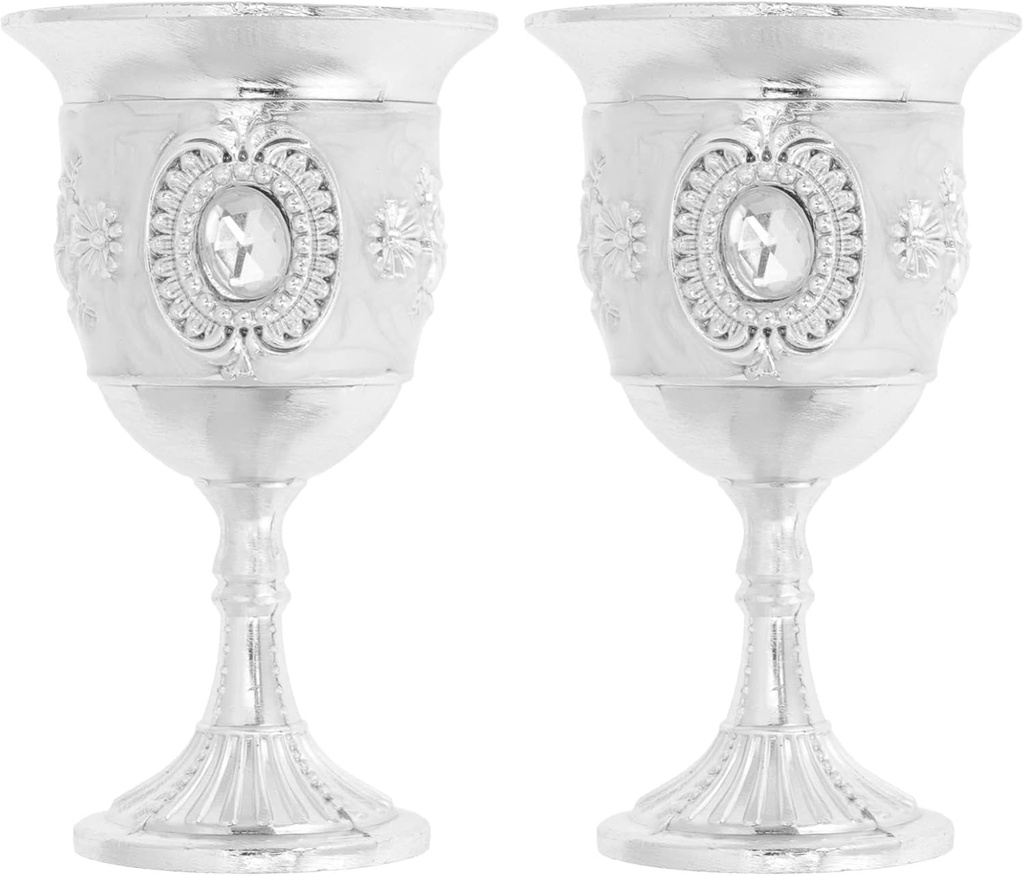 2Pcs Chalice Goblet Vintage Wine Chalice Embossed Engraving Wine Glasses Medieval Gothic Shot Glass Buddhist Offering Cup Holy Water Cups Silver