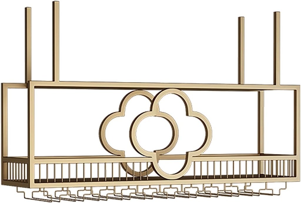 Ceiling Wine Rack,Hanging Wine Rack with Wine Glass Holder,Wine Storage Stand with Stemware Hanger,Floating Home Bar Wall Shelves,Iron Wall Shelf for Kitchen,Wine Cellar,Black/Gold (Color :