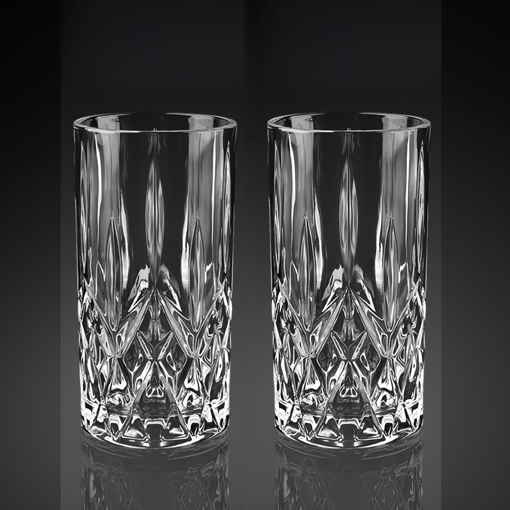 2 Highball Glasses, Clear Crystal Iced Tea Glasses, Tumblers, Drinkware Cold Beverages, Beer, Cocktails, Juice for Home, Bar, Party, Wedding, Office, 13oz Oxford