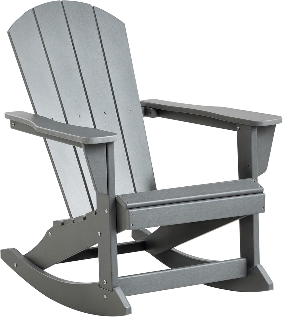 Outsunny Adirondack Rocking Chair, All Weather HDPE Porch Rocker, Rocking Fire Pit Chair for Patio, Garden, Lawn, Light Gray