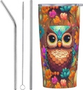 Yrebyou Owl Tumbler 20oz with Lid and Straw Stainless Steel Insulated Coffee Mug Leak-Proof Travel Cup for Water Iced Tea or Coffee