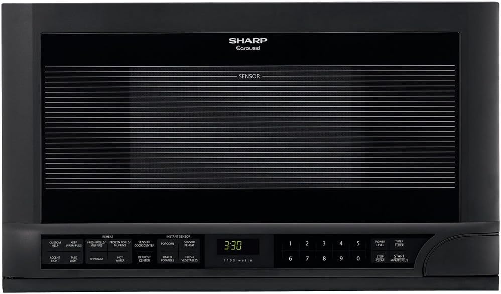 Sharp R1210TY 1-1/2-Cubic-Foot 1100-Watt Over-the-Counter Microwave, Black