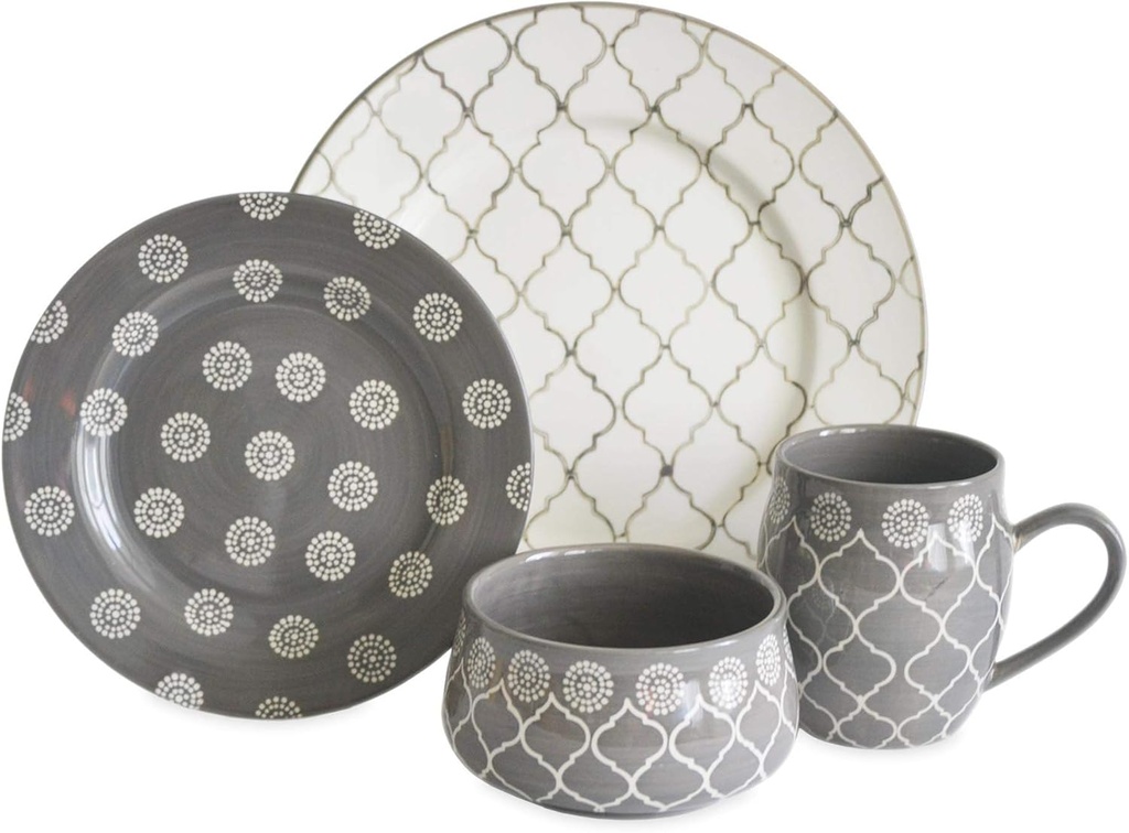 MOROCCAN GREY 16 PIECE DINNERWARE SET