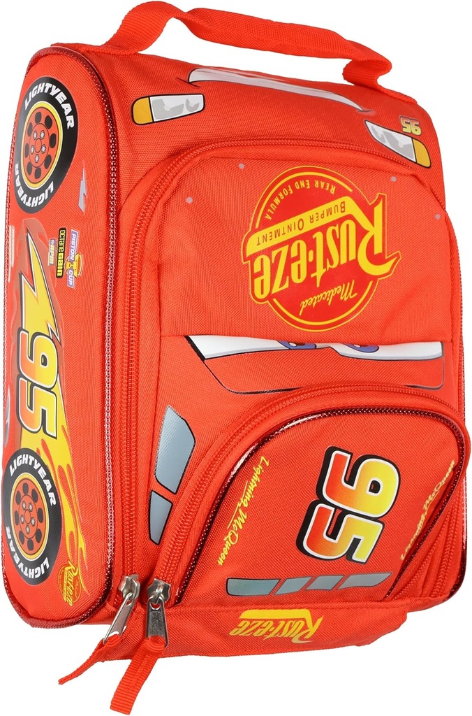 Disney Cars Lunch Box Lightning McQueen Built Up 3-D Race Car Lunch Bag Tote