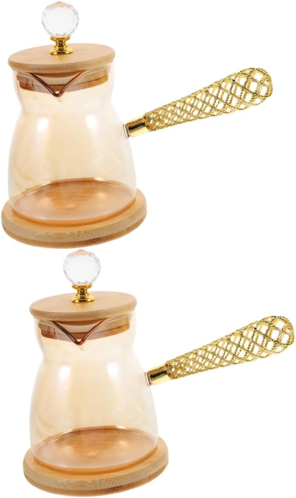 BESTYASH 2pcs Turkish Coffee Pot Heat-resistant Glass Teapot with Side Handle for Milk Butter Espresso Decanter for Home Kitchen Use