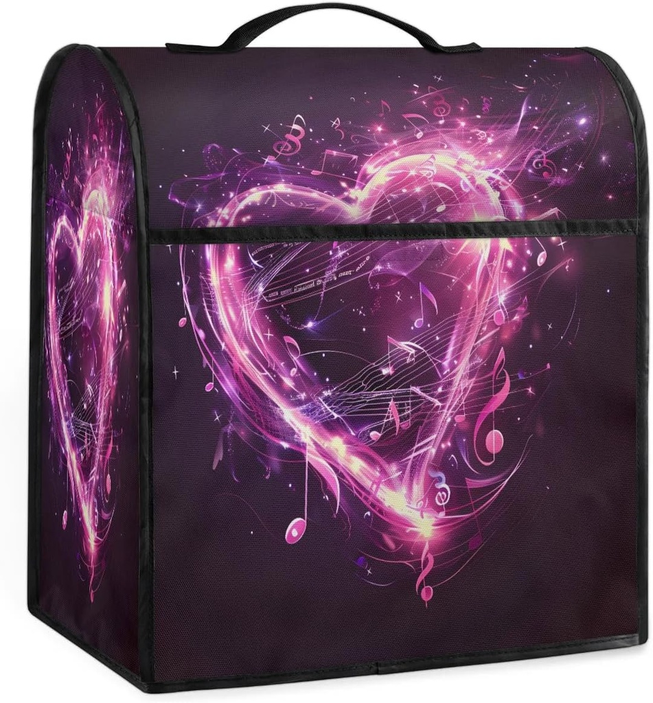 6-8 Quart Kitchen Aid Cover Purple Heart Musical Note Stand Mixer Cover Dust Cover Of Mixer Washable Kitchen Appliance Covers Food Processor Cover with Top Handle Kitchen Aid Mixer Cover Compatible