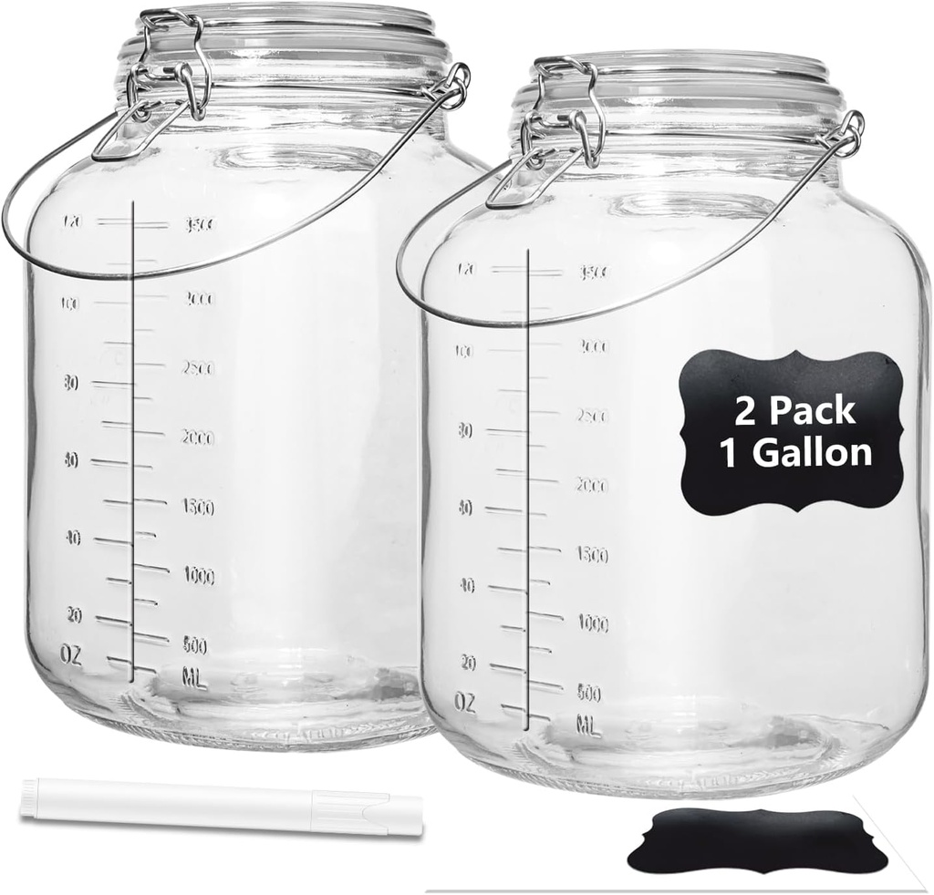 1 Gallon Super Wide Mouth Glass Jars with Airtight Lids,2 Pack Gallon Mason Jars Glass Storage Container for Canning,Pickling,Fermenting