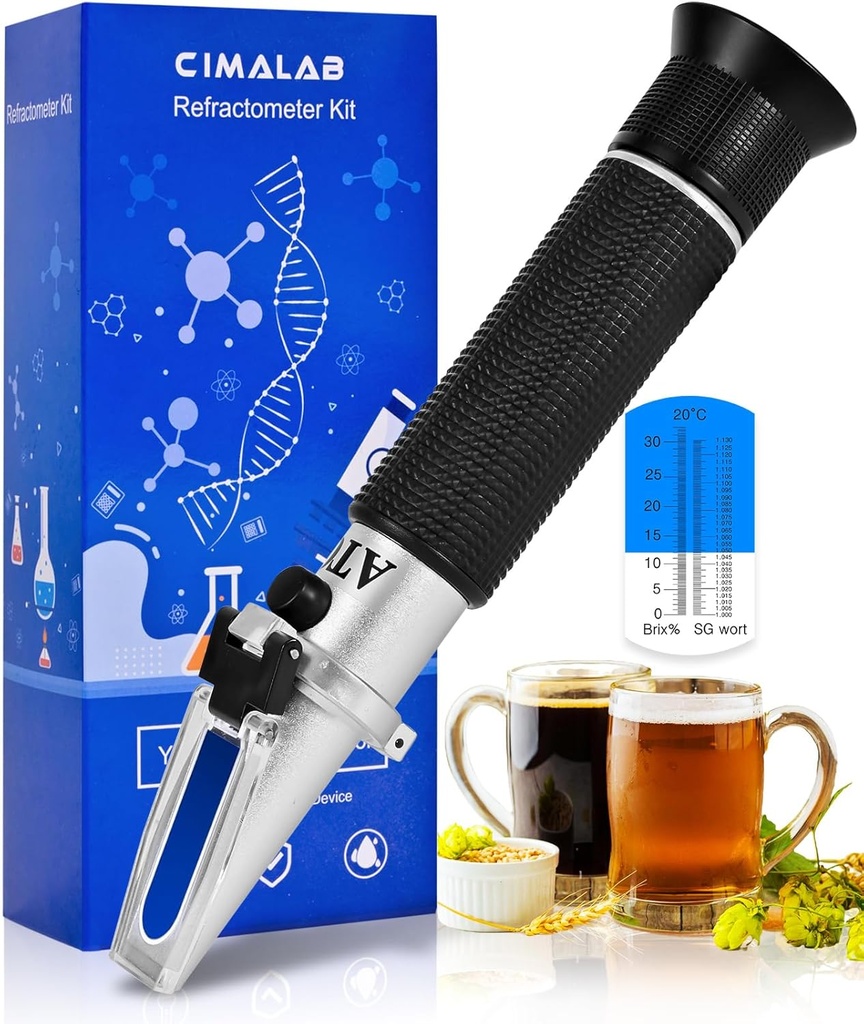 CIMALAB Brix Refractometer, Brix Meter Refractometer with ATC, Dual Scale Refractometer Brix 0-32% & Specific Gravity 1.000-1.130, Lab Refractometer for Wine Making, Beer Brewing, Fruit, Sugar Content