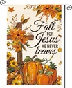 AVOIN colorlife Fall For Jesus He Never Leaves Garden Flag 12x18 Inch Double Sided Outside, Autumn Thanksgiving Pumpkin Flowers Cross Yard Outdoor Flag