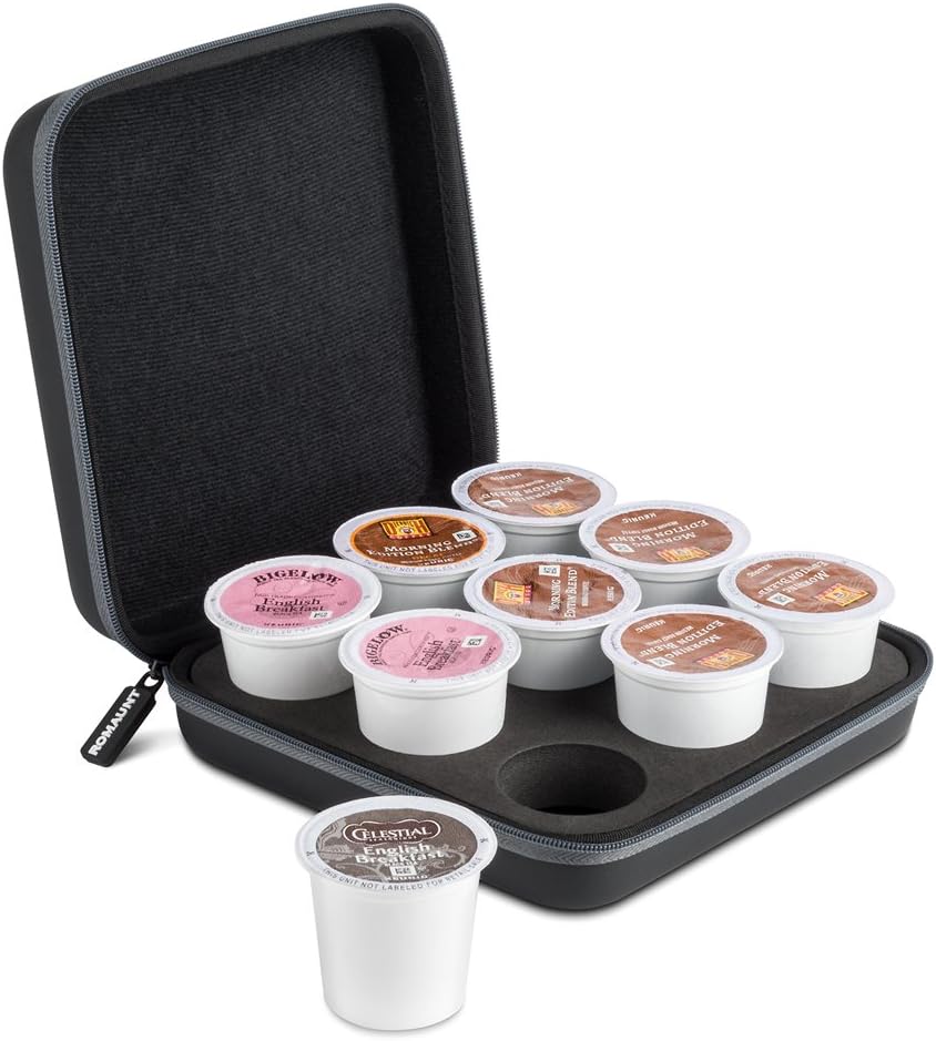 ROMAUNT Coffee Pods Holder Compatible For K-Cup, Accessory For Portable Camping Coffee Maker, Protective Travel Carrying Case Single Serve Manual Machine Brewer, Holds 9 Count