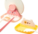 2 PCS Spoon and Lid Rest, Cute Cartoon Bear Utensil Holder for Stove Top, Plastic Pot Lid Holder for Kitchen Counter (Yellow, Pink, 2)