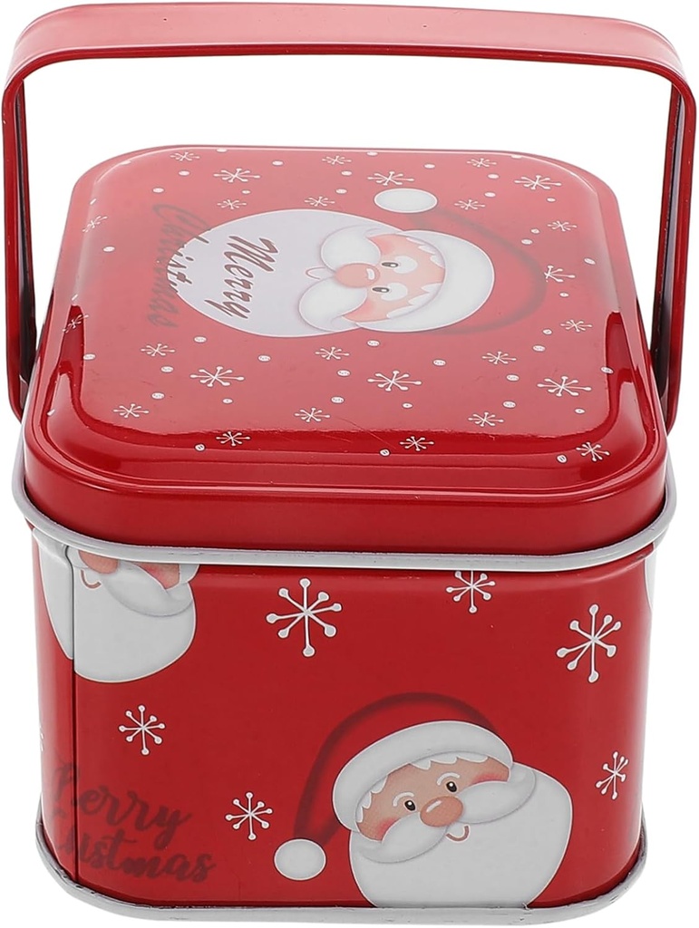 Festive Christmas Tin Box with Handle Reusable Metal Cookie Container for Decorative Candy Jar for Xmas Party Favors Small Biscuit Tins for Packaging Charming Design