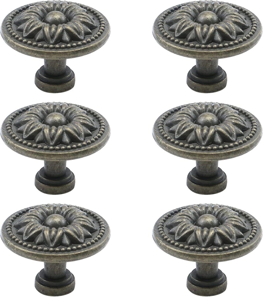 Antrader Pull Handle Metal Flower Shape Cabinet Drawer Door Knob Bronze Tone Pack of 6