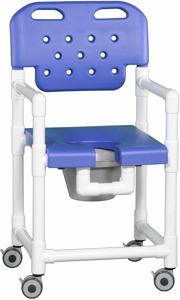 IPU ELT817 P Elite Line Rolling Shower Chair Commode for use Over Toilet and in The Shower (Blue)