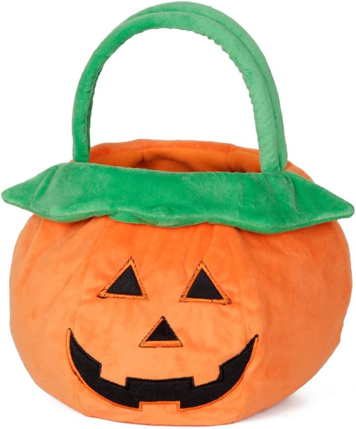 Halloween Trick or Treat Basket Bags Candy Buckets, 14 * 12 inch Reusable Portable Pumpkin Tote Plush Basket Gifts for Halloween Decor Party Orange Big Size