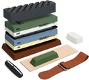 Seido Knives Professional Whetstone Set, Knife Sharpening Stone Kit Dual Grit Whetstone 400/1000 3000/8000 Knife Sharpener with Leather Strop