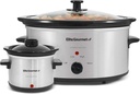Elite Gourmet MST-500D Electric Slow Cooker, Includes 0.75-Quart Dipper with Adjustable Temp, Entrees, Sauces, Stews & Dips, Dishwasher Safe Glass Lid & Crock, 5 Quart, Stainless Steel