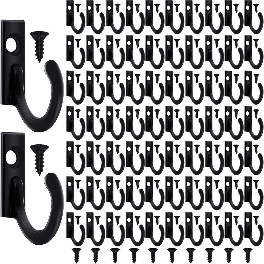 Zhehao 100 Pieces Key Hooks Jewelry Small Hook Key Hanging Small Wall Mounted Single Hook Robe Clasp Coat Hooks and 110 Pcs Screws for Hanging Hat, Scarf, Bag(Black,100 Pieces)