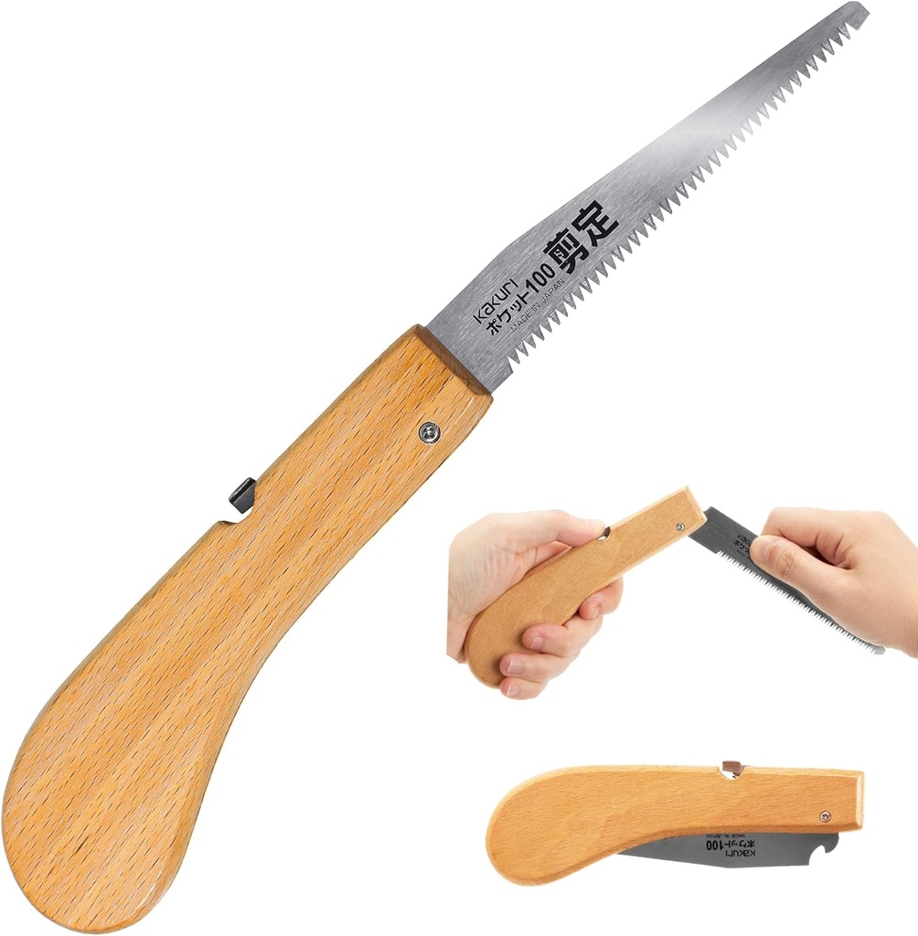 KAKURI Pruning Saw Folding 4" for Garden, Camp, Bushcraft, Japanese Pull Saw Razor Sharp Japanese Steel Blade, Mini Pocket Hand Saw for Tree Branch Cutting, Foldable Wood Handle, Made in JAPAN