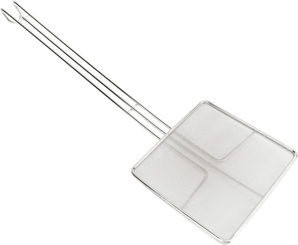 Square Fine Mesh Skimmer, Stainless Steel Strainer Skimmer Ladle, Oil Strainer for Deep Fryer, Metal Strainer Spatula with Long Handle, Mesh Strainer Pasta Strainer Spoon for Kitchen(Fine Mesh)