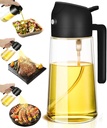 Oil Sprayer for Cooking 2 in 1 Olive Dispenser Bottle 16oz/470ml Kitchen Gadgets for Air Fryer, Salad, BBQ - Glass Mister Spray -Transparent Black