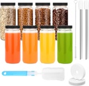 Zukro Glass Juice Bottles with Lids 16 oz| 8 Pack Wide Mouth Leak Proof Clear Reusable Drinking Jar Container With 2 Straws For Juicing, Smoothie, Water, Bubble Tea| BPA-Free & Airtight|
