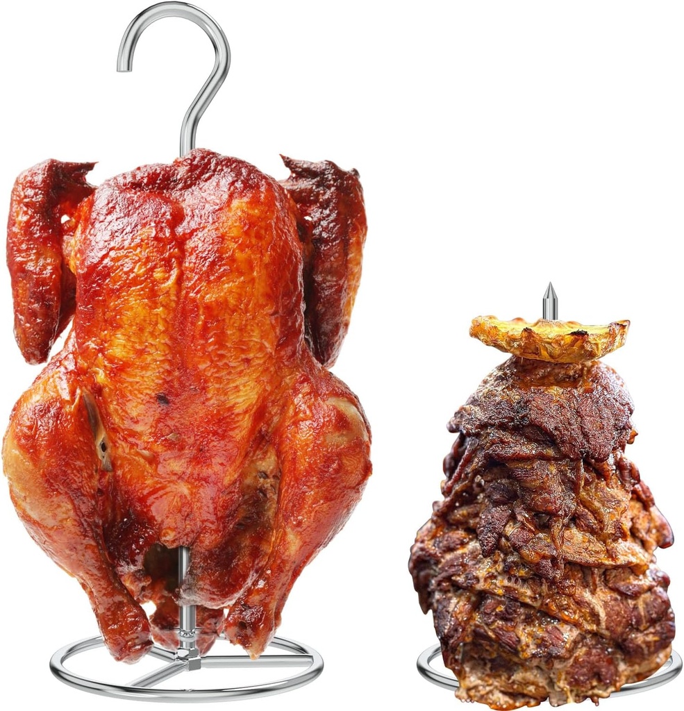 Turkey Hanger with Vertical Skewer, Poultry Hanger for a Whole Chicken, Turkey Holder Rack for Bronco, Weber, Pit Barrel, Green Egg Smoker, etc, Turkey Fryer Accessories
