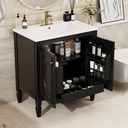 Merax 30" Bathroom Vanities with Sink, Undermount Ceramic Basin, Storage Cabinet with Multi-Functional Drawers, Vintage Style, Solid Wood Legs, Black