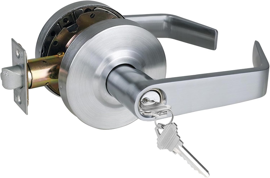 Commercial Heavy Duty Keyed Entry Door Lever in Satin Chrome Finish,Key Different Handle Fit Both Left and Right Handed, USGRD-71ET-1P