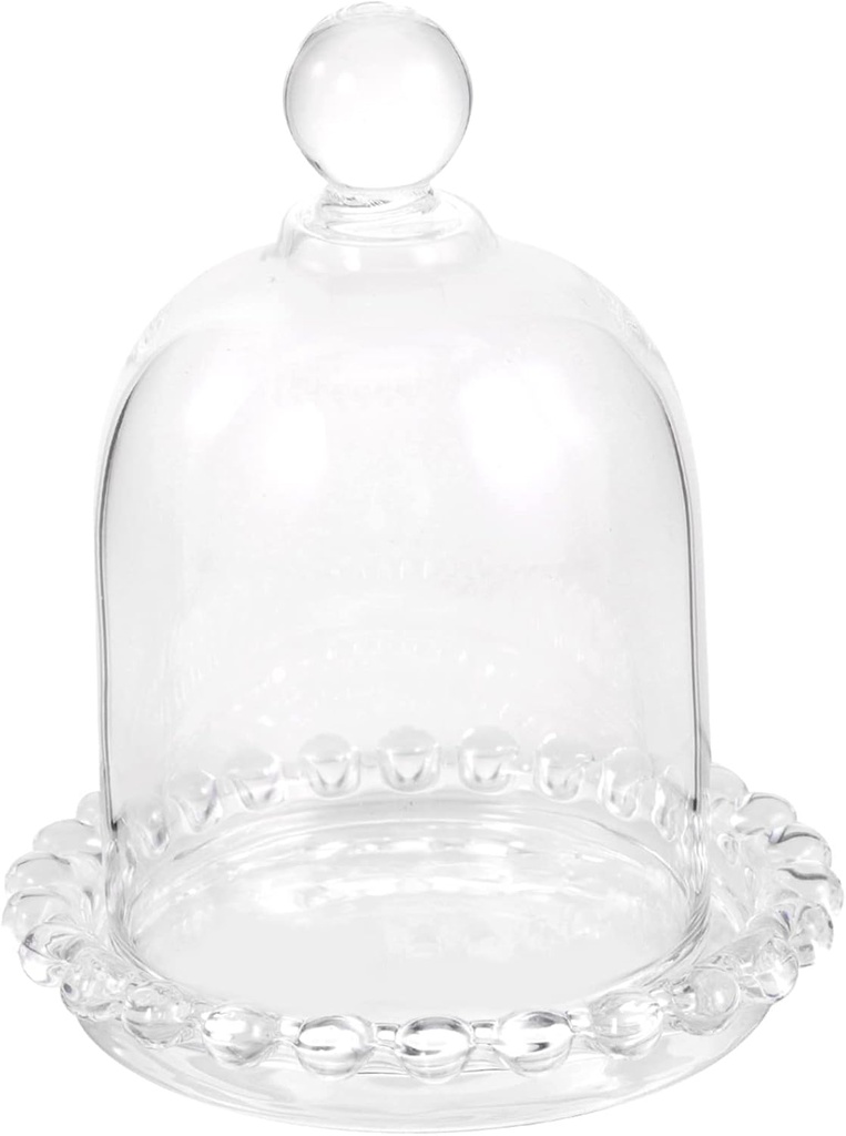 IMIKEYA Small Cake Stand with Glass Dome Cover Multi Use Dessert and Fruit Display Tray Preserved Flower Holder for Wedding Party Rustic Chic Kitchen Decor
