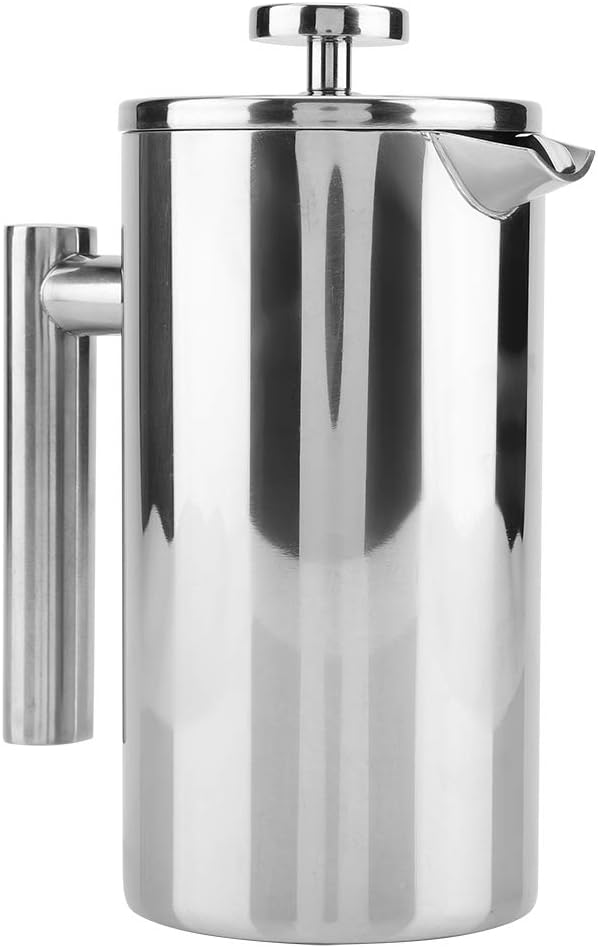 Fdit 800ml French Press Coffee Maker, Double Walled Stainless Steel Tea Pot with Filter for Home Office Camping