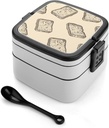Bento Lunch Box for Women Lunch Containers for Adults Toast Slices Pictures Double Layered Lunchbox Large Capacity Bento Box with Cutlery for Work Picnic Camping Travel