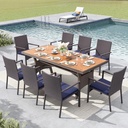 MFSTUDIO Outdoor Dining Sets for 8, 9 Pieces Patio Dining Furniture, 74’’ Rectangular Table Set and Chairs, Acacia Wood Top & Rattan and Metal Frame, Outdoor Patio Modern Furniture