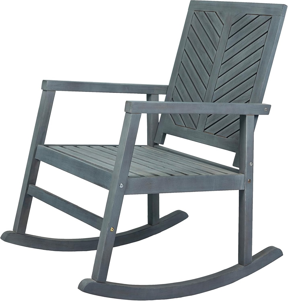 JONATHAN Y RCK100B Ned Modern Chevron-Back 300-Lbs Support Acacia Wood Patio Outdoor Rocking Chair for Garden, Lawn, Backyard, Pool, Deck, Beach, Firepit, Gray