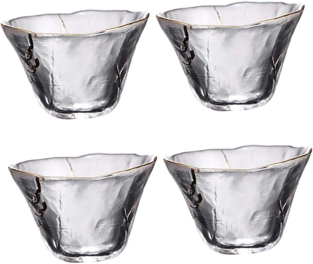 Zerodeko 4pcs Japanese Style Trimmed Glass Sake Cups Heat Resistant Drinking Tea Glasses for Home Decoration and present Capacity