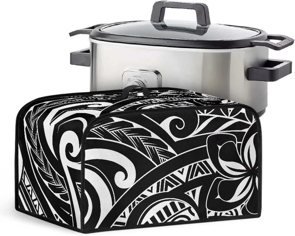 Suobstales Polynesia Flower Print Slow Cooker Bag with Handle and Pocket, Waterproof Slow Cooker Carrier Fits for Most 6-8 Quart Oval Slow Cooker