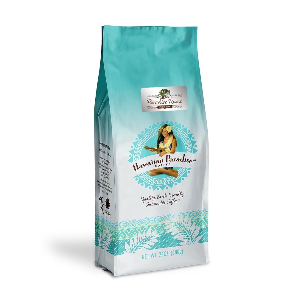 Hawaiian Paradise Coffee Paradise Roast Whole Bean 24oz. - 100% Arabica Coffee Premium Rich Bold Signature Brewed Coffee from the Finest Beans