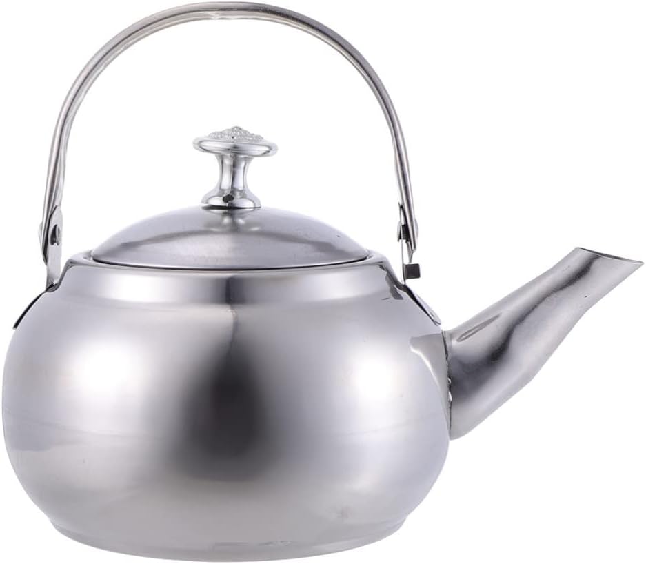 Teapot Stove Tea Pot 1L Stainless Steel Tea Kettle Coffee Kettle with Handle Lid Flat Bottom Kettle Warmer Teakettle Loose Leaf Tea Maker for Boiling Water Espresso Machine