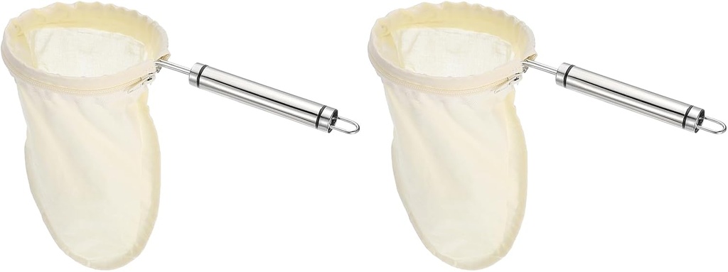 uxcell 2 Pcs Cloth Coffee Filter Bags, Coffee Sock Filter, Reusable Coffee Strainer with Stainless Steel Handle, Small, Yellow