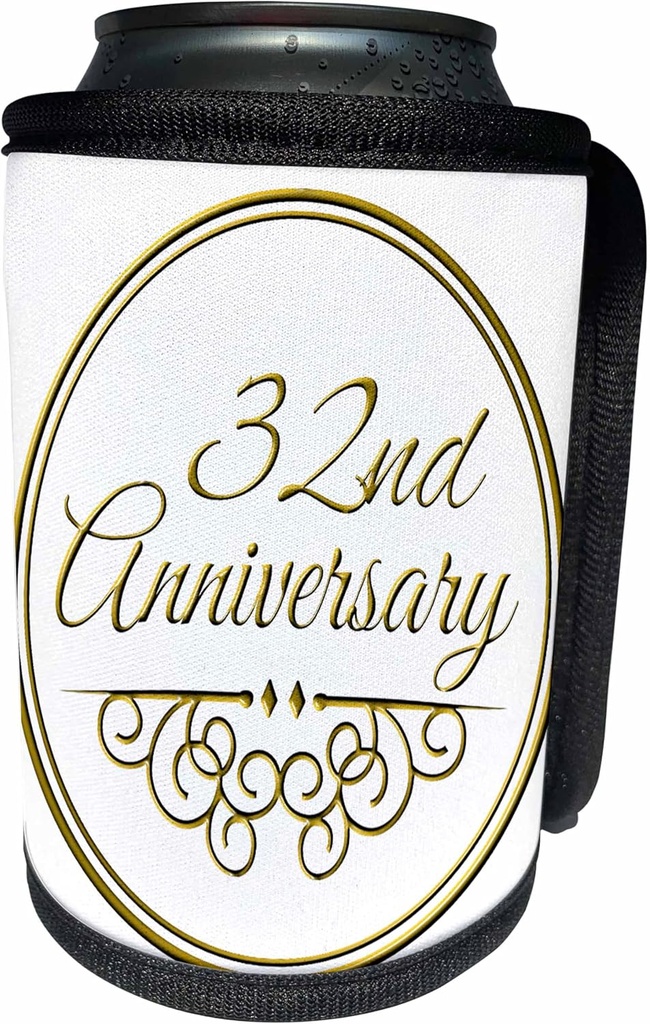 Can Cooler Bottle Wrap - 32nd Anniversary gift - gold text for celebrating wedding anniversaries - 32 years married together Occasions