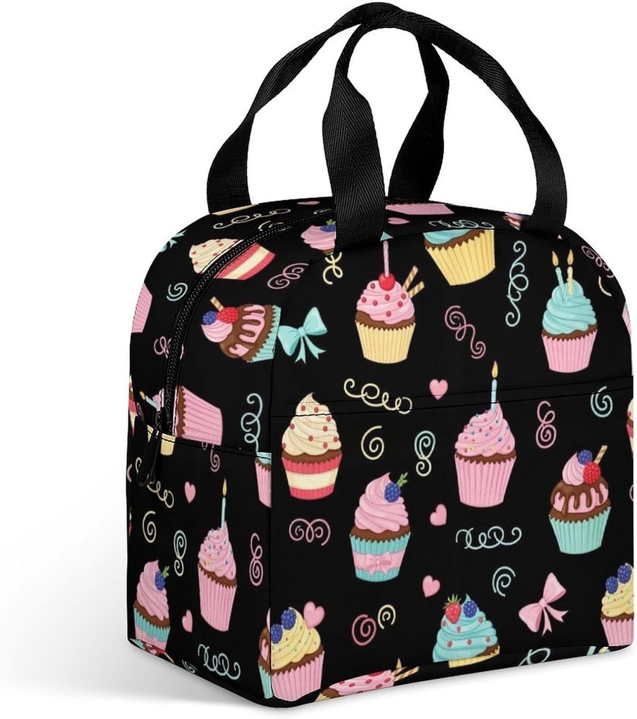 Smooth Large Lunch Bag for Daily Use, Leakproof Durable Snack Tote Meal Cooler Bag, Funny Food Carrier Bags, Space Galaxy Ice Cream Cake Black