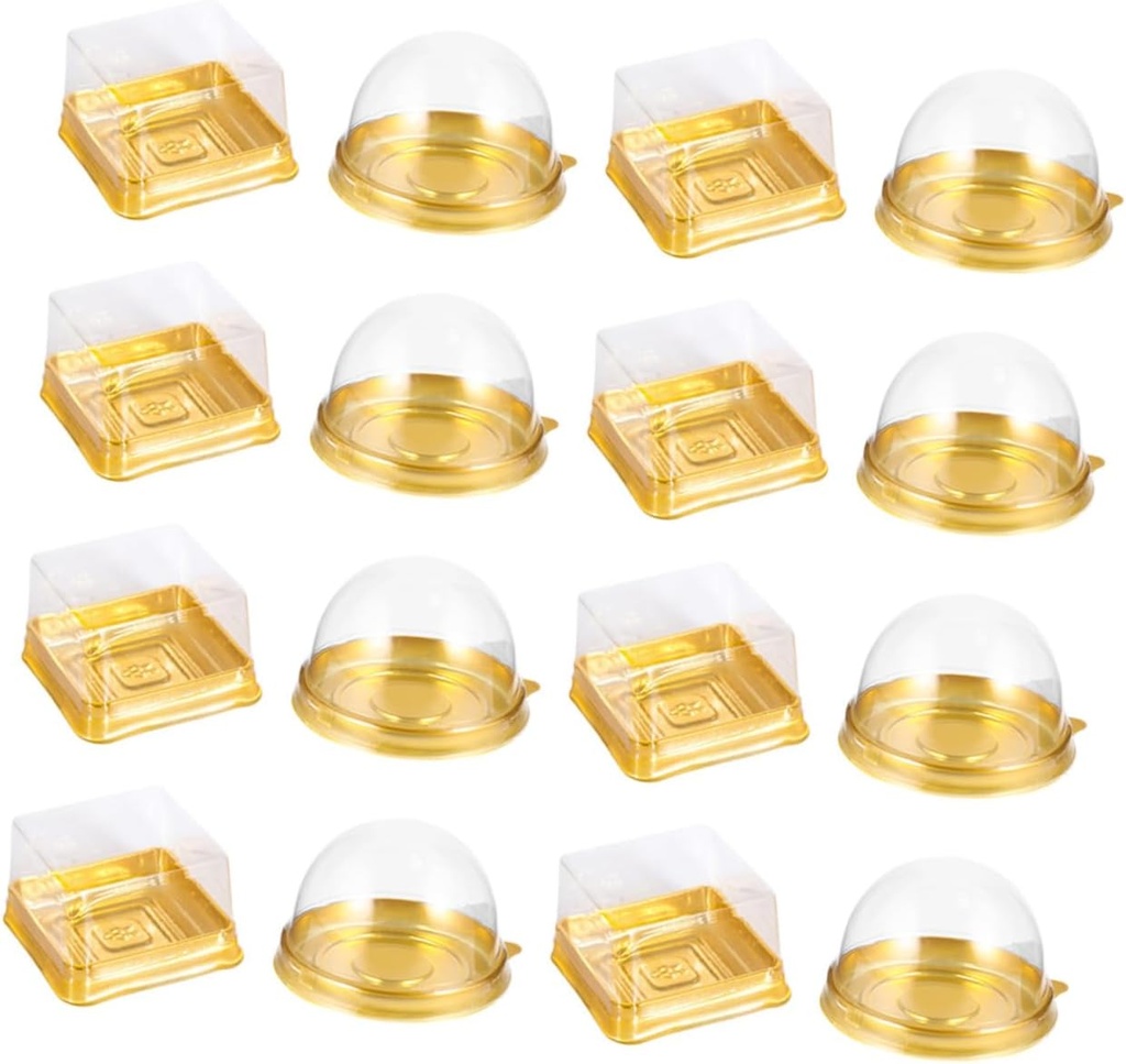 Ciieeo 100Pcs Golden Moon Cake Boxes with Round Covers Bakery Packaging Containers for Cakes Cupcakes Pastries Desserts for Storage and Presentation
