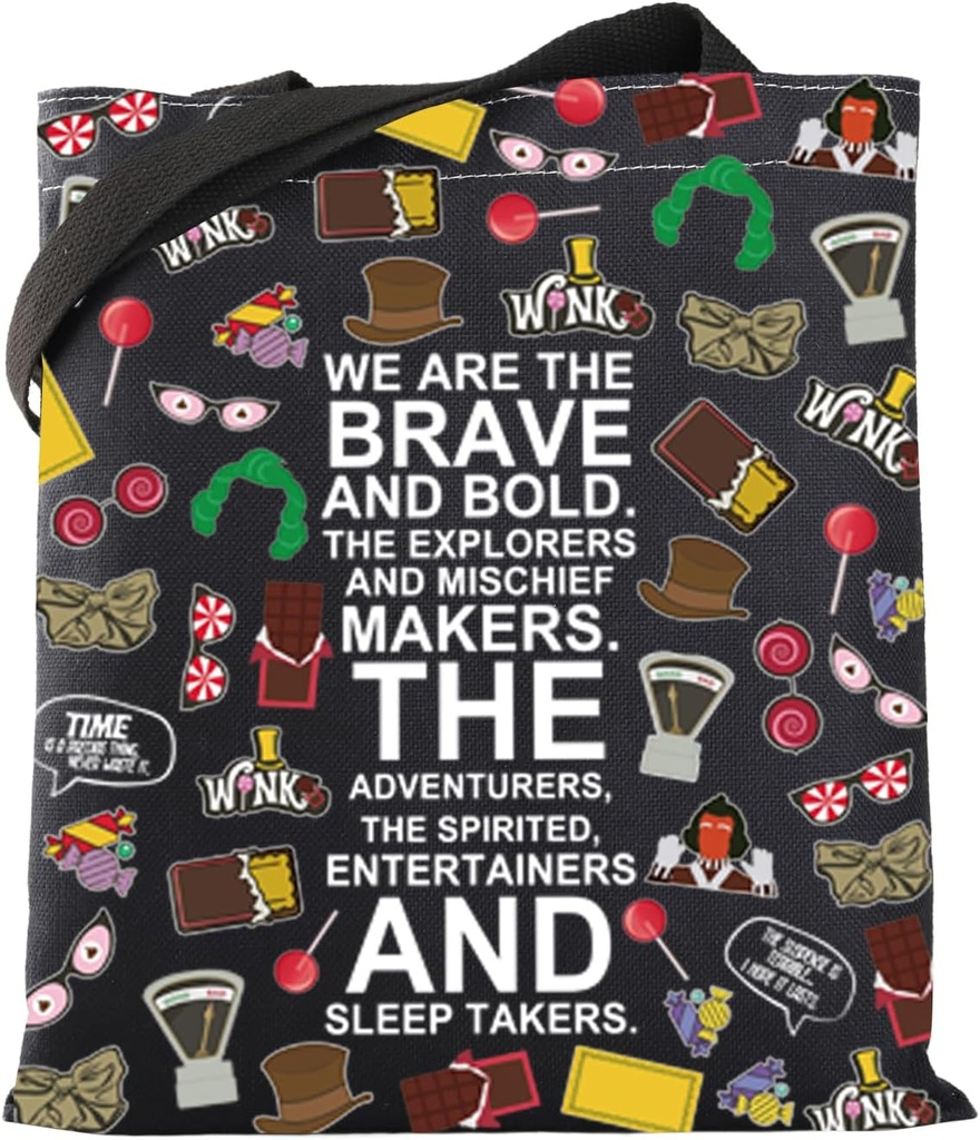 WSNANG Willy Musical Inspired Gift Chocolate Reusable Tote Bag for Fans andMusical Lover Chocolate Lover Gift(WW TB-BL)