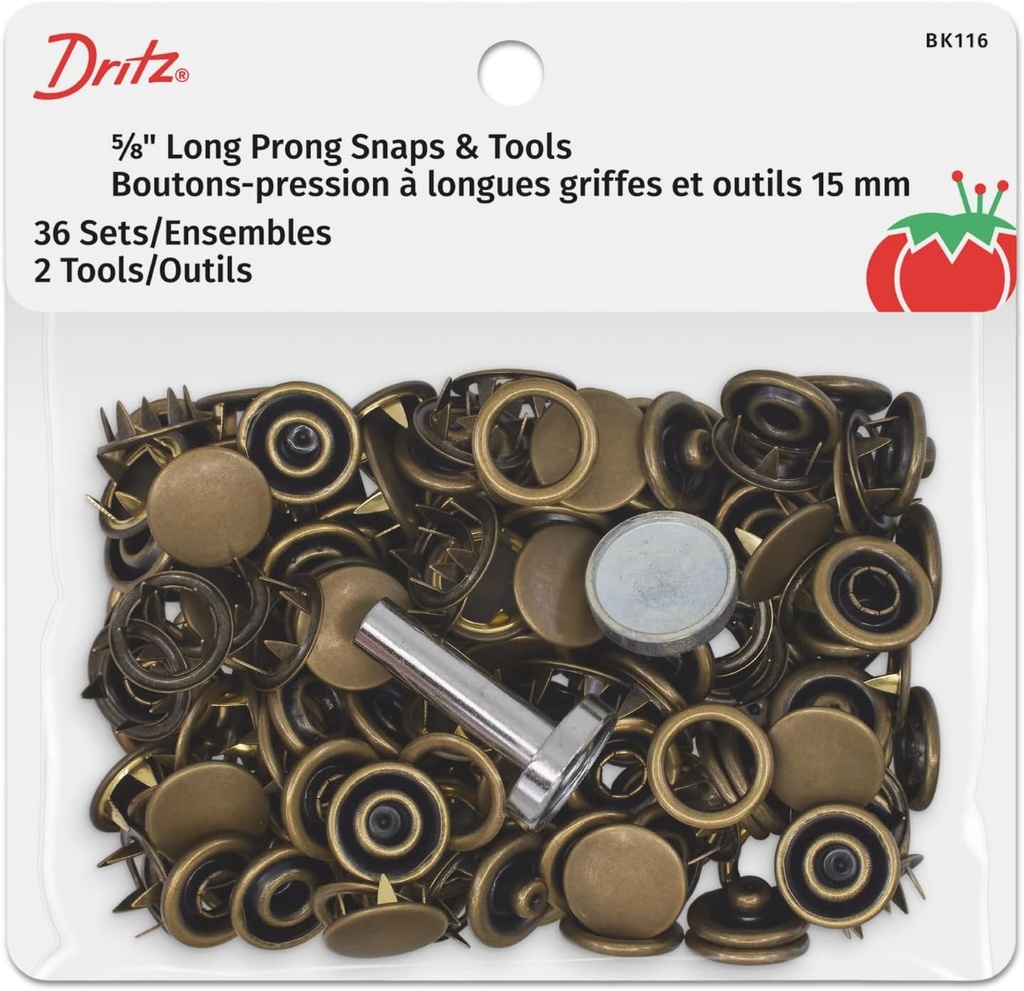 Long Prong Snaps 5/8in Antique Brass Includes Snaps & Tools