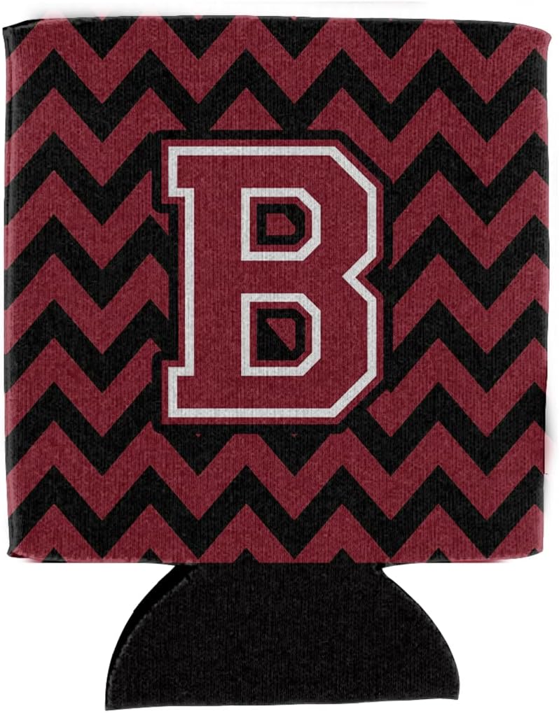Caroline's Treasures CJ1052-BCC Letter B Chevron Garnet and Black Can or Bottle Hugger Cooler Washable Drink Sleeve Collapsible Beverage Insulated Holder, Can Hugger, Multicolor
