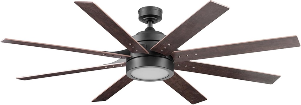 Honeywell Ceiling Fans Xerxes Modern 62 Inch Ceiling Fan with Light, Remote Control Fan, LED Indoor Fan with 8 Blades, Dark Elm and Rough Pine Blade Finish Options, Bronze (50609-01)